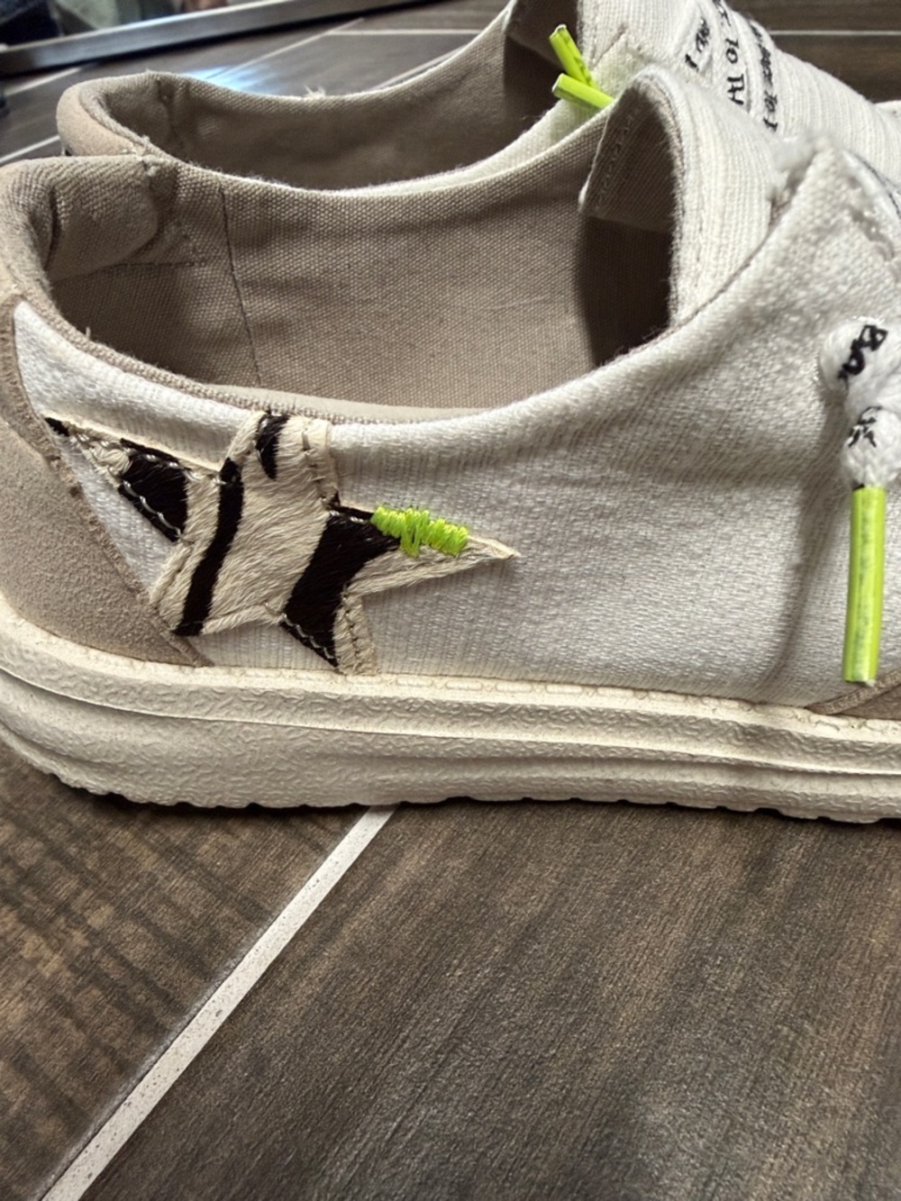 Hey Dude Wendy Star White Slip-On Sneakers in Off-White with Green Accent - Picture 3 of 9